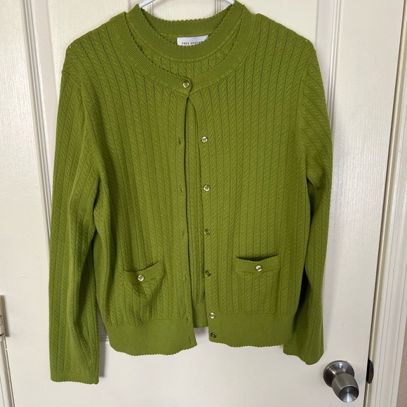 Free Assembly 2-Piece Green Knit Set XL Cardigan + Sleeveless Sweater - Picture 8 of 10